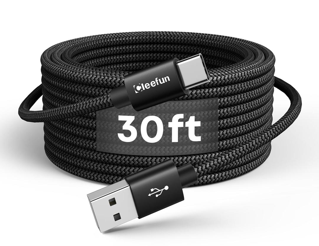 CLEEFUN Extra Long USB-C Charging Cable 30ft, USB to USBC - 30 Foot Type C Power Cord (Only Charge) for iPhone 16 15 Series, Samsung Galaxy Series and Other USB-C Devices - Nylon Braided