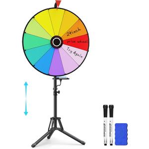 24 Inch Prize Wheel, Adjustable 55"-61" Height Spinning Wheel for Prizes, Storable Wheel Spinner with Stand- Roulette Wheel for Party Games, Carnival, Business Events & Classroom Activities