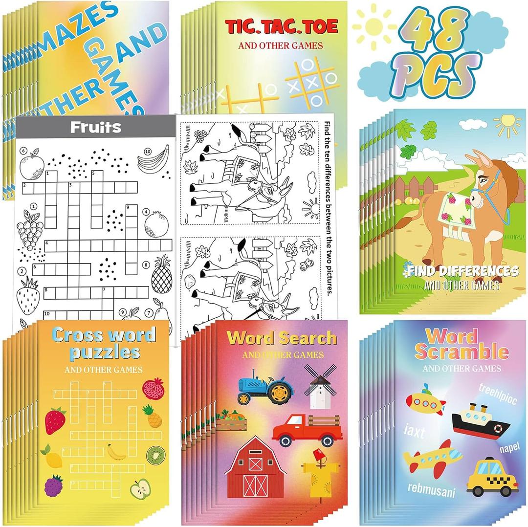 Hungdao 48 Pcs Mini Activity Books for Boys and Girls, Fun and Games, Challenging Activities Include Mazes, Word Scramble and More Bulk Gifts for Students Party Classroom