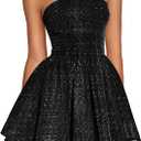 DAAWENXI Women's Sexy Strapless Mini Dress Sequin Ruched Bow Graduation Party Prom Short Dresses M