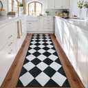 Beeiva Checkered Print Washable Rug Runners for Hallways Non Slip 2.5x10, Ultra Thin Black Kitchen Runner Stain Resistant Hallway Runner Rug 10 ft, Checkerboard Carpet for Bathroom Entryway Decor