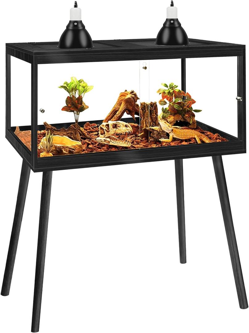 Prolee Bearded Dragon Tank with Leg Stand,Wooden Lizard Tank,Reptile Tank with Metal Mesh Roof Door, Acrylic Panel Snake Tank with Lock Design (Black, 40"x20"x20")