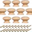 PATIKIL 1-3/8 Inch Cabinet Knobs, 10 Pcs Round Drawer Dresser Knobs Wood Handles Knobs Drawer Pulls with Screws for Kitchen Cupboard Furniture Door, Wood Color (Wood Color)