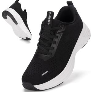 Rollstep Wide Toe Box Shoes Women Sneakers Extra Wide Width Arch Support Non-Slip Tennis Athletic Ultralight Running Shoes for Women Walking Diabetic Plantar Fasciitis Footwear Black 41