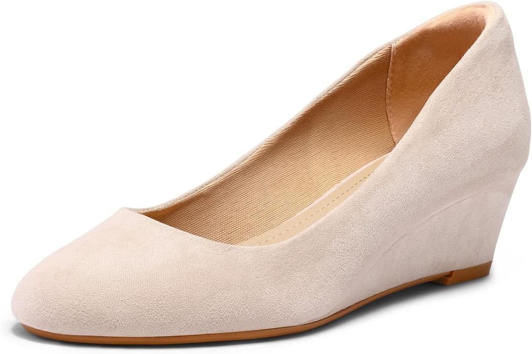 mysoft Women's Wedge Pumps Low Heel Closed Toe 2in Dress Shoes (10, Nude)