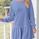 PRETTYGARDEN Womens Patchwork Sweatshirt Dress 2025 Fall Casual Long Sleeve Crewneck Pullover Cute Babydoll Mini Dresses (Sky Blue,X-Large)