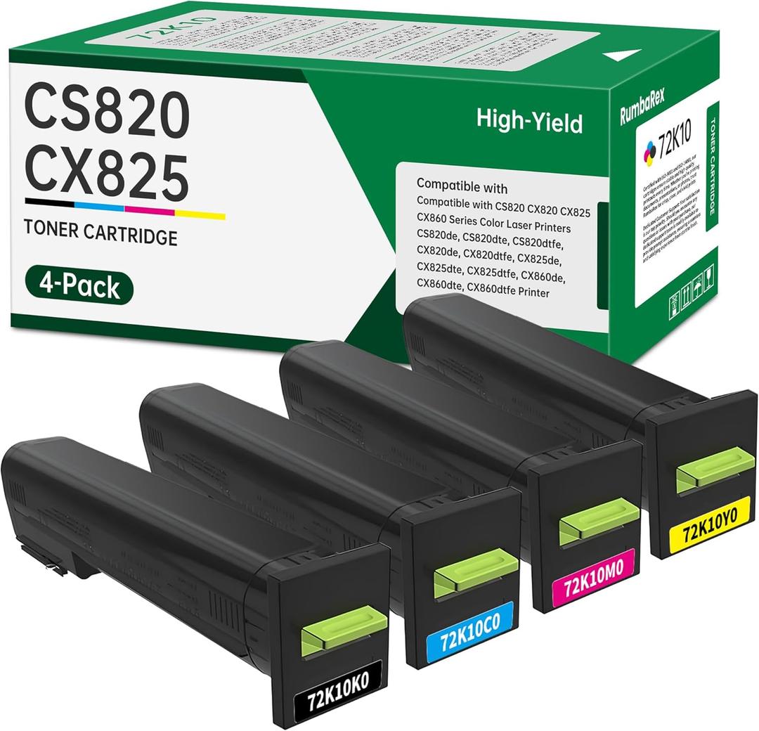 CS820 CX820 CX825 CX860 Toner Cartridges 4-Pack 72K10K0 72K10C0 72K10M0 72K10Y0 Toner Replacement for Lexmark CX820de CX820dt CX825de CX825dte CX825dt CX860de CX860dte CX860dt Printer Ink