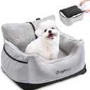 BurgeonNest Dog Car Seat for Small Dogs, Detachable and Washable Cat Carseats Under 25 lbs, Soft Pet Booster Seats with Storage Pockets and Clip-On Leash Portable Car Travel Carrier Bed, Black Grey