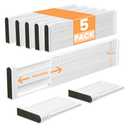 REBECAT 5 Pack Drawer Dividers for Clothes Adjustable Drawer Dividers 4" High Expandable from 15"-21" for Dresser Baby Clothes Bathroom,Bedroom Kitchen and Office Storage，White