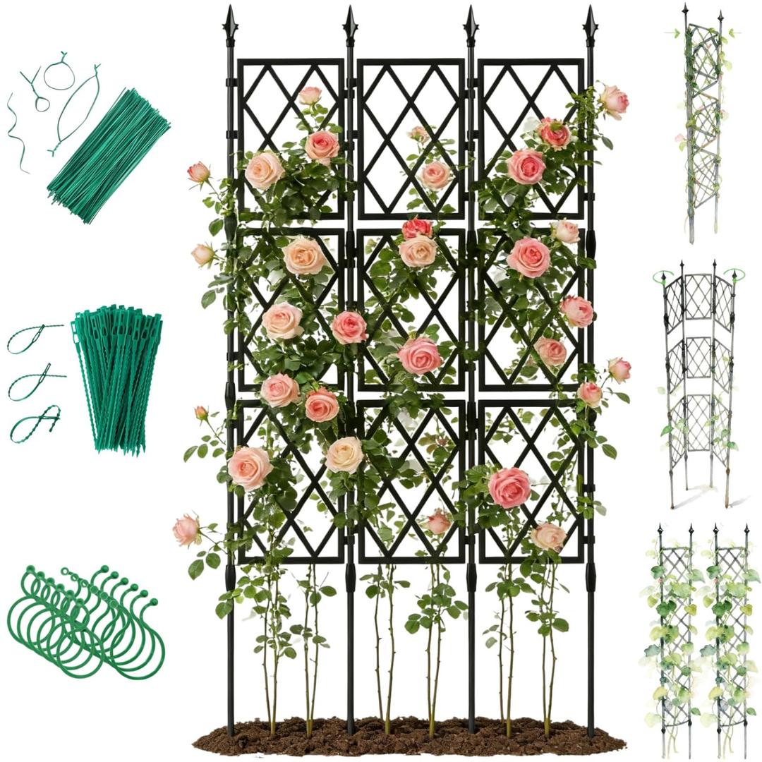 Jesosia Garden Trellis for Climbing Plants Outdoor - 65" PE-Coated Metal Pipes & Plastic Grids Rose Wall Trellis Frame - Sturdy Privacy Screen Plant Support Fence for Flowers Vines Vegetables
