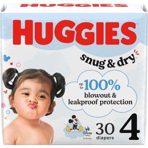 Huggies Size 4 Diapers, Snug & Dry Baby Diapers, Size 4 (22-37 lbs), 30 Count, Packaging May Vary
