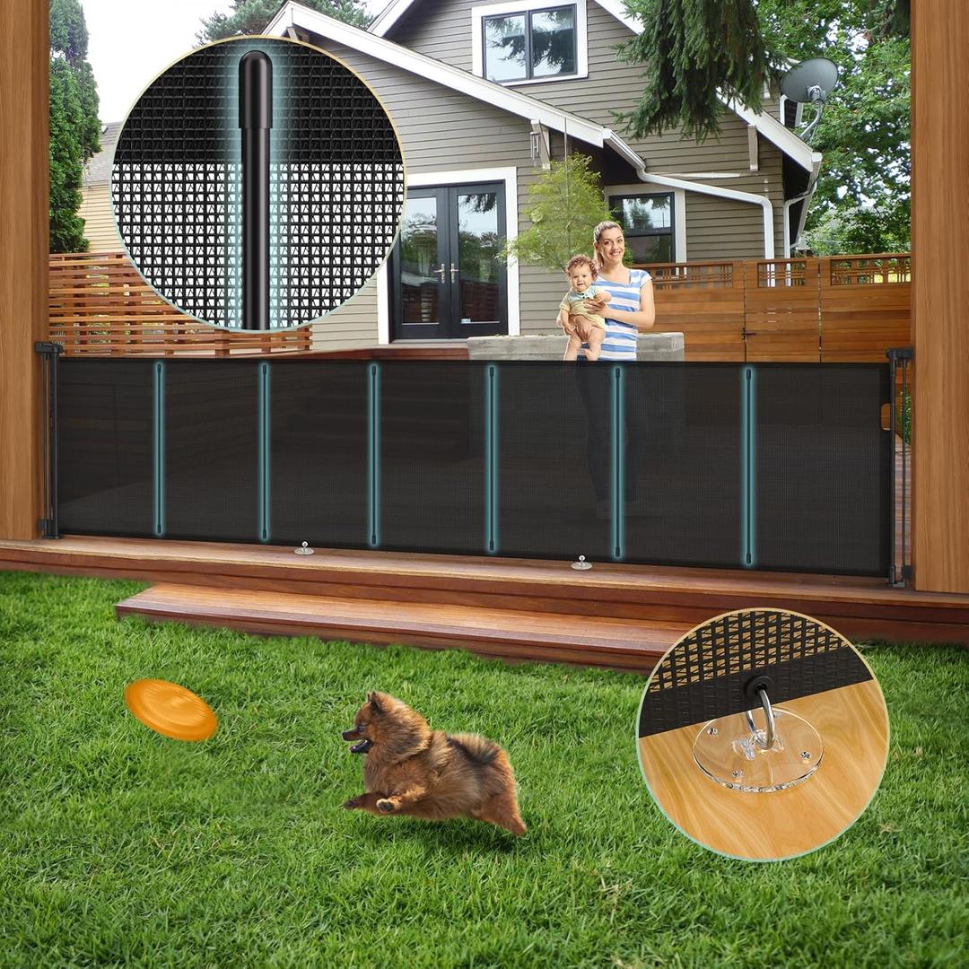 140'' Retractable Baby Gates Extra Wide,34" Tall Retractable Dog Gate for Doorways, Security Upgrade Reinforcement Rods Extra Long Retractable Baby Gate for Stairs, Indoor/Outdoor Retractable Gate