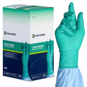 HALYARD Surgical Gloves Latex Micro Sterile Individually Wrapped Pairs Powder Free Medical Disposable Gloves, 7.5 mil, Size 6.5 Small, Teal, SGL60065 (Box of 50 Pairs - 100 Total)