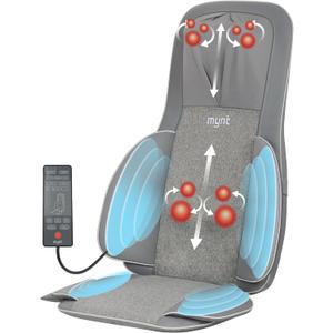 Mynt FSA HSA Eligible 3D Shiatsu Neck and Back Massager for Chair with 10 Deep Kneading Nodes, Adjustable Gray Back and Neck Massager with Heat, Portable Spot Massage Chair Pad with Compression