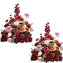 2pcs 19inch Burgundy Wine Red Free Standing Flowers Ball Bouquet Artificial Rose Arrangements Balls for Wedding Centerpieces Tables Chair Aisle Runner Flowers Decorations