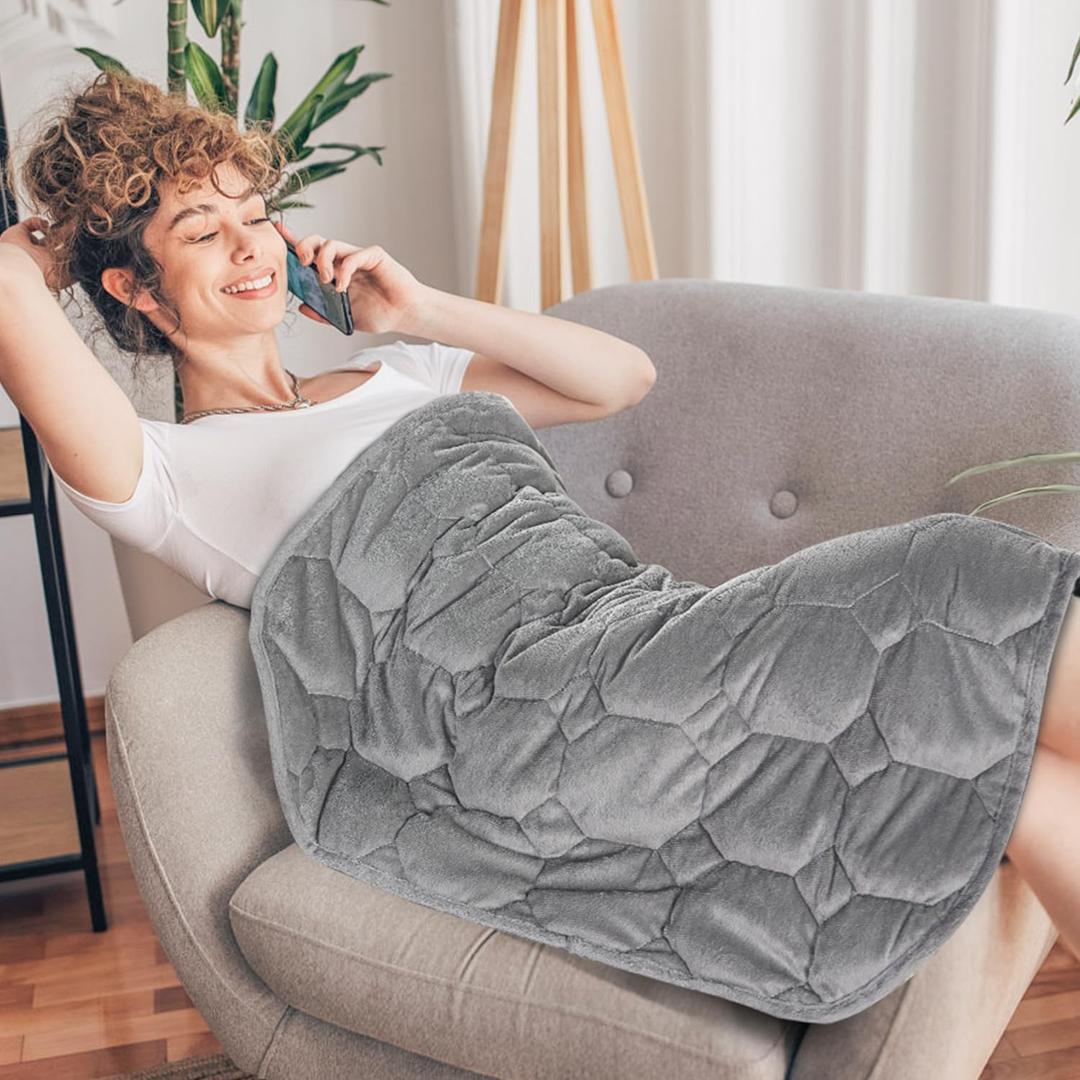 Topblan Weighted Lap Blanket 7lbs for Adults, Small Weighted Blanket Throw for Napping, Relaxation, Calming and Travel, Skin Friendly & Machine Washable for All-Season Sleeping, Grey, 24x29 inches