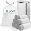 8 Gallon (30L) Trash Bags, Fits SONGMICS 8 Gallon Trash Cans, 6 Rolls 270 Counts Heavy Duty White Garbage Bags, PreSeparated Drawstring Trash Bags, Suitable for Kitchen, Bathroom, etc.