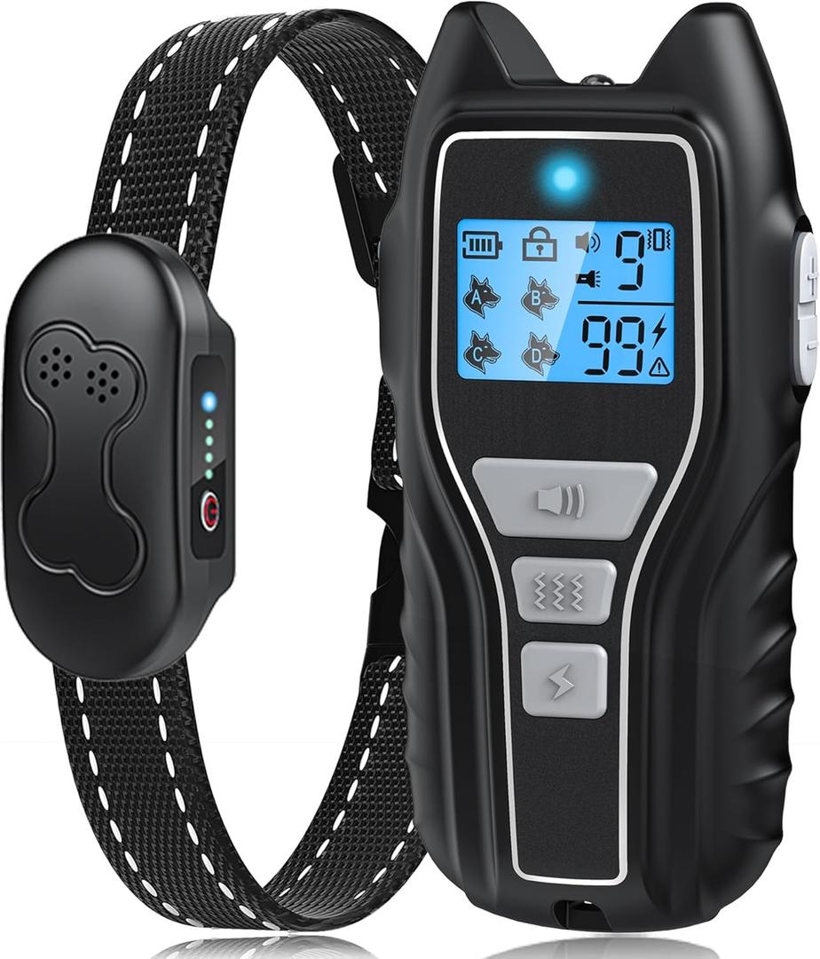 Dog Shock Collar with Remote Control - Rechargeable Dog Training Collar, IPX7 Waterproof E Collar for Dogs with 4 Safe Modes Flashlight Beep Vibration Shock Ideal for All Dog Sizes (8-150lbs)