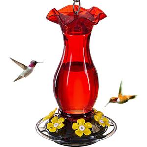Jealoeur Hummingbird Feeder for Outdoors Hanging, 18 OZ Humming Birds Feeders with 6 Bee Guard Feeding Ports & Built-in Ant Moat, Easy to Clean, Durable Outdoor Garden Decor (Red 1 Pack-C)