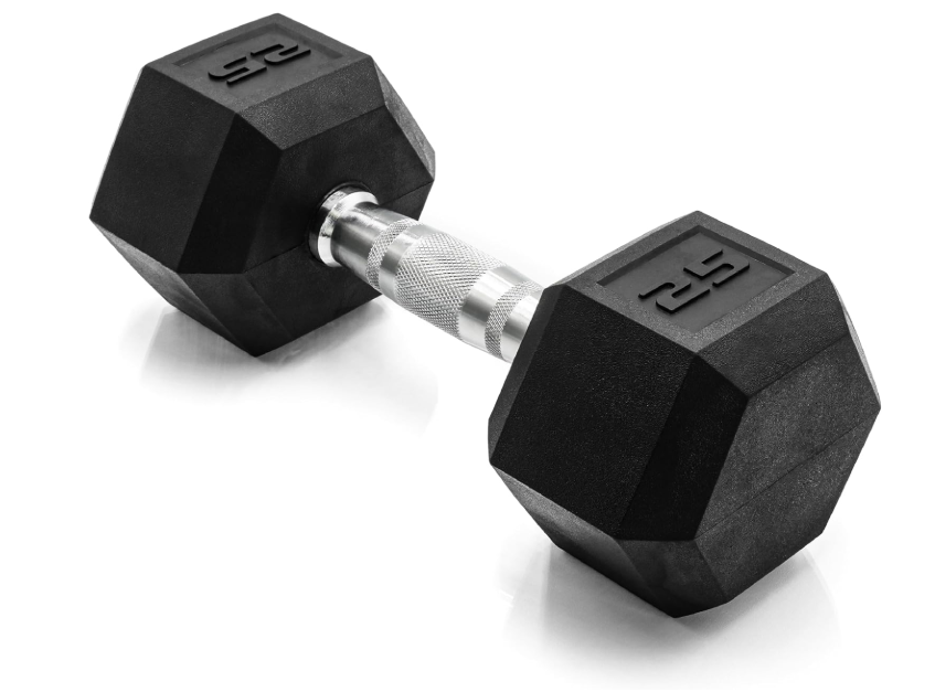CAP Rubber Coated Dumbbell Weights, Free Weights for Home Gym Strength Training, Anti-Roll Hex Dumbbells with Black, Chrome & Comfort Grip Handles, Singles