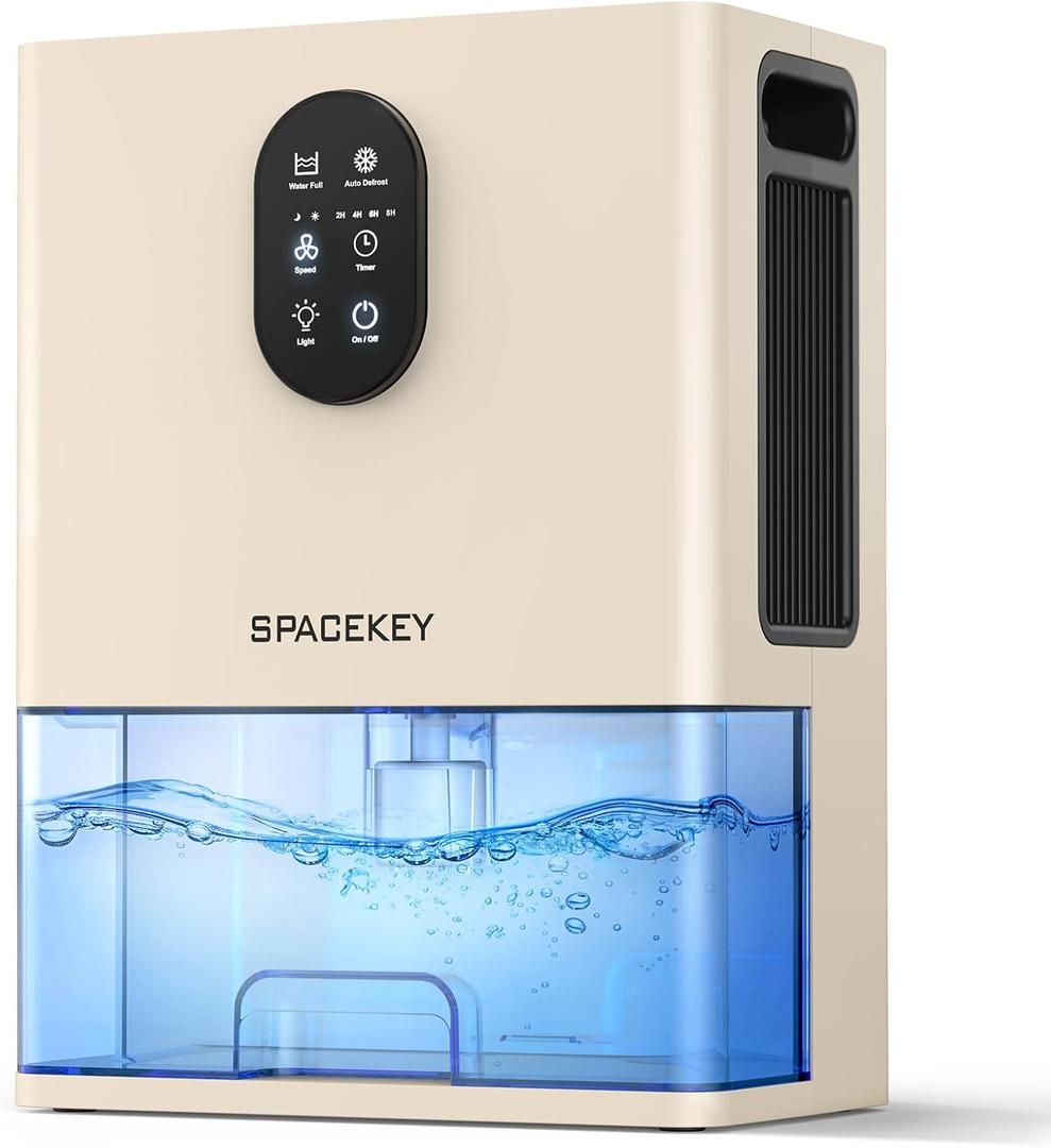 Dehumidifier, 106 OZ Water Tank (1000 sq.ft) Dehumidifiers for Home, Quiet Dehumidifier for Bathroom Bedroom Basement RV with Timer Setting, Auto Shut Off, 7 Colors LED Light, Sleep Modes, White (Beige)