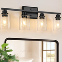 Unicozin Modern Bathroom Light Fixtures, 4 Light Vanity Lights Over Mirror, Black Wall Lamp with Clear Glass for Living Room Cabinet Bedroom Porch