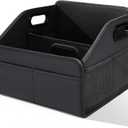 Adullama Car Storage Organizer Reinforced Dividable Leather Car Caddy Basket for Front Seat Floor Back Sturdy Frosted Handle 8 Compartments Adjustable Strap Buckles Slip-Resistant for SUV Truck Black