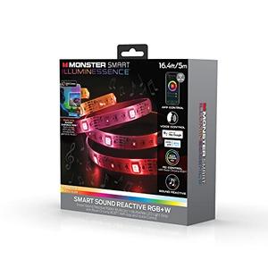 Monster LED 16.4ft Smart Sound Reactive Multi-Color Multi-White Indoor LED Light Strip with Mobile App Control, Xtreme Easy Assembly