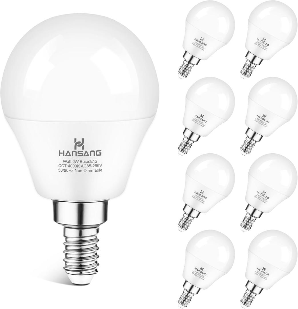 LED Ceiling Fan Light Bulbs 120V 60W Equivalent, E12 Candelabra Base Light Bulb Natural White 4000K, 600LM E12 Small Base, Non-Dimmable, 8 Pack