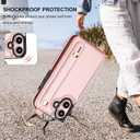 Folosu for iPhone 16 Wallet Case with Card Holder, Hand Wrist Strap Loop Holder Kickstand, RFID Blocking Finger Grip Ring PU Leather Double Buttons Shockproof Cover 6.1" Rose Gold