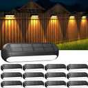 WdtPro Solar Fence Lights 12 Pack, Waterproof Solar Outdoor Lights Led Warm White & Color Changing, Deck Light Solar Powered for Outside Patio, Wall, Step, Yard, Stairs, Garden Decor (Warm/RGB-Black)