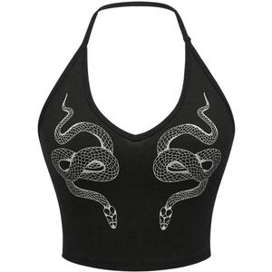 SHENHE Women's Y2k Halter Neck Snake Print Top Sleeveless Fitted Gothic Crop Cami Top Black X-Large