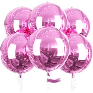 PartyWoo Pearl Pink Foil Balloons 6pcs 22 Inch Large Round Foil Big Giant 4D Jumbo Inflatable Mirror Ball Mylar Balloons for Baby Shower Birthday Gender Reveal Tea Princess Party Decorations