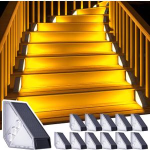 ROSHWEY Solar Step Lights for Outside, 12 Pack Solar Stair Lights Outdoor Waterproof, Triangle Deck Step Lights Solar Powered, Outdoor Decor Lighting for Front Porch, Backyard, Patio, Warm White