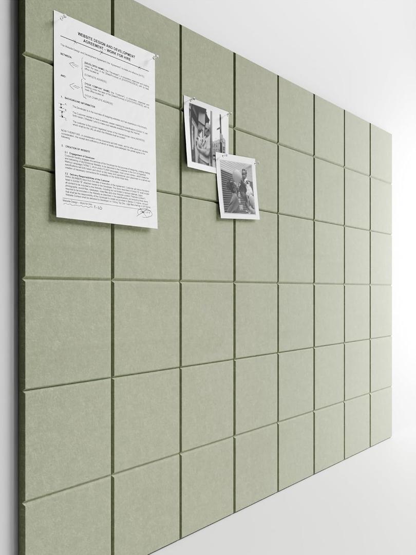 Bumusty Large Cork Board Alternative-47 x35 Felt Bulletin Board Tiles, with 30 Pushpins, 70 Adhesive Tabs, 12-Pack Slat Wall Paneling, Cork Boards for Office Push Pin Board Felt Board-Sage