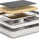 5pcs Grill Prep Trays Sets, Stainless Steel Grilling Prep and Serve Tray, Marinade Container with Lid, Thawing Board, Cutting Board, BBQ Grill Accessories, Grilling Gifts for Mens