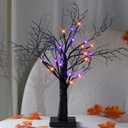 Dazzle Bright 2 Pack 20 Inch Orange & Purple Lighted Halloween Birches Tree Decor, 24 LED Battery Operated Halloween Decorations Artificial Black Spooky Tree with Timer for Indoor Home Party