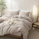 BDEAR 3 Pieces Cream Grey Duvet Cover Set Super King Plus Size 120'' L x 120'' W, 100% Washed Cotton Duver Cover with Zipper Closure Plus 2 Pillowcases, Linen Feel, Oeko TEX Standard Certificated