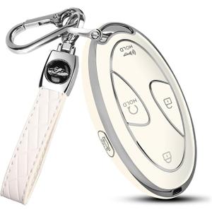 Hyundai Key Fob Cover, 5-Button Durable TPU Fit for Elantra Tucson Santa Fe Palisade Sonata Ioniq 6 KONA Grandeur (2022-2025)(Silver-White, 5-Button)
