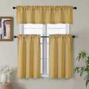 Gwine Gold Short Curtains 2 Panels Set, Light Filtering Faux Linen Textured Small Kitchen Curtains Over Sink, Rod Pocket Tier Curtain for Bathroom Basement RV Camper, Each 30" Wx24 L, 2PCS