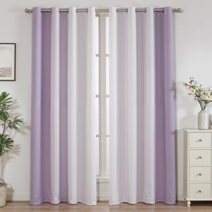 Weesire Purple Ombre Blackout Curtains for Bedroom Living Room 2 Panels 100% Blackout Lavender Pink Gradient Curtains for Girls Bedroom, 52x63 Inches