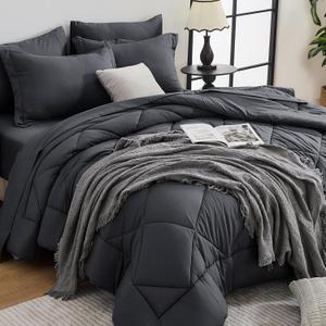 HEVUMYI Full Comforter Set - 7-Piece All Season Bed in a Bag Full, Ultra Soft Bedding Set with Comforter, Flat Sheet, Fitted Sheet, Pillowcases, Pillow Shams, Dark Grey
