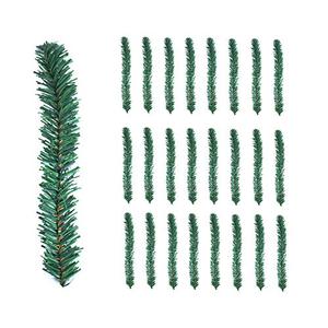 24 Pcs Christmas Garland Ties Artificial Pine Needles Santa’s Factory Christmas Tree Branches Wired Faux Pine Greenery Stems 12"x1.6" in Green for Christmas Decoration Craft Gift Wrapping