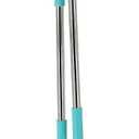 Extendable Long Handle Broom and Dustpan Set, Stainless Lightweight Upright Standing Broom and Dustpan Combo for Kitchen Lobby Office Living Room Household Indoor or Outside (Light Blue)