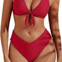 Womens Push Up Bikini Set Sexy V Neck Tie Kont Two Piece Swimsuit Cheeky V Cut High Waisted Bathing Suit 2026 Swimwear Red XL