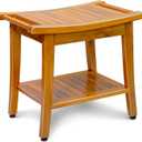 20" Premium Teak Shower Bench with Shelf & Handle, Solid Teak Shower Stool, Durable Waterproof Seat for Inside Shower, Teak Wood Bench for Bathroom, Indoor & Outdoor Use