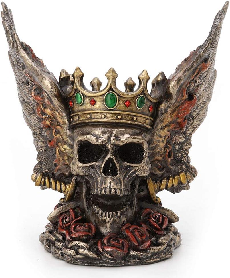 Veronese Design 5.9 Inch Flame Wings Crossed Swords Crown Screaming Skull Monarch Antique Bronze Finish Statue