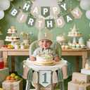 DCJHFJ Wild One High Chair Banner Felt Green Happy Birthday Banner Pre-Strung Birthday Party Decorations for 1st Birthday Decorations Boy