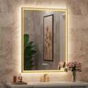 24x32 Inch Gold LED Bathroom Mirror with Front & Back Lights, Adjustable 3000K/4500K/6000K, Wall Mounted Framed Lighted Bathroom Vanity Mirror, Dimmable, Anti-Fog, Horizontal / Vertical