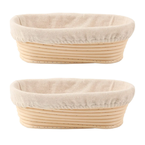 DOYOLLA Bread Proofing Baskets Set of 2 10 inch Oval Shaped Dough Proofing Bowls w/Liners Perfect for Professional & Home Sourdough Bread Baking